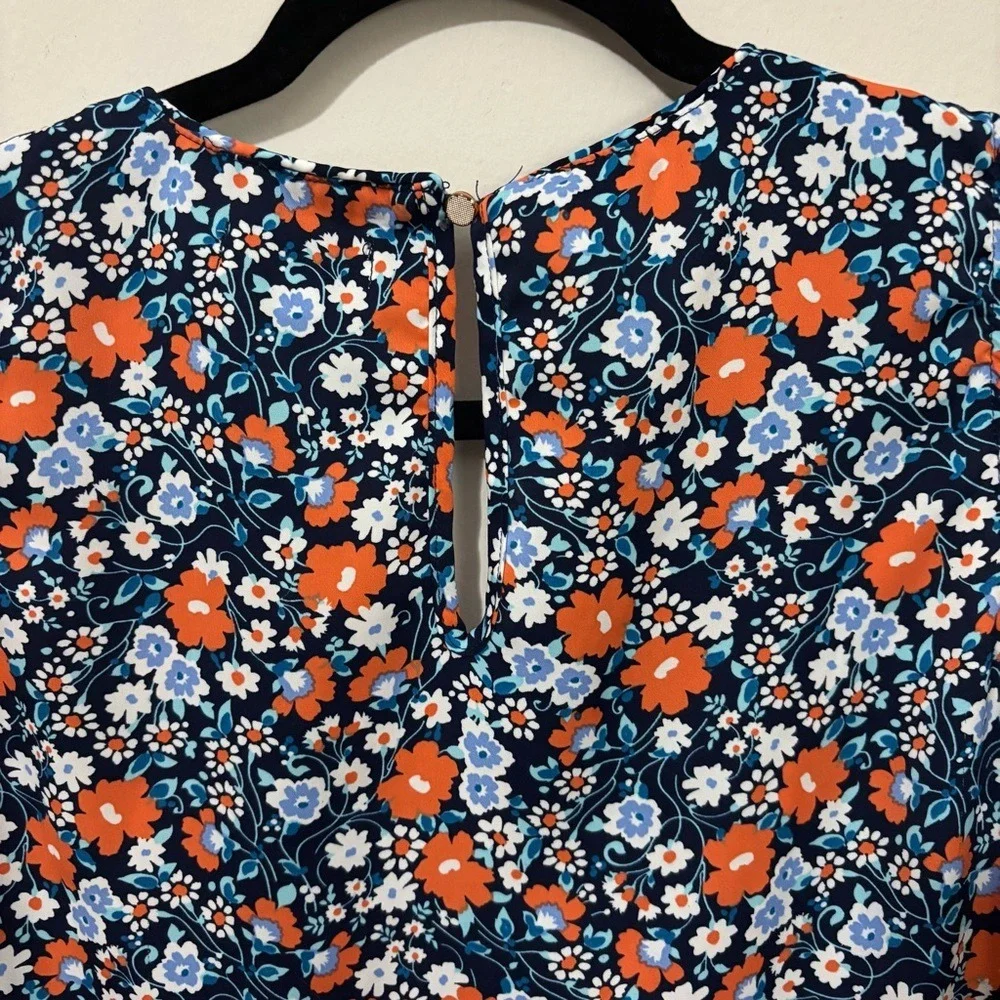 Molly Bracken Orange‎ and Blue Sleeveless Blouse V Neck Floral
